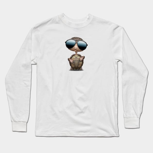 Cool Baby Turtle Wearing Sunglasses Long Sleeve T-Shirt by jeffbartels